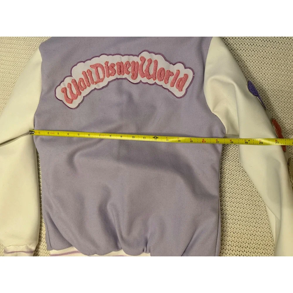 Kids Lavender Walt Disney World Chenille Patch Varsity Letterman Jacket Purple